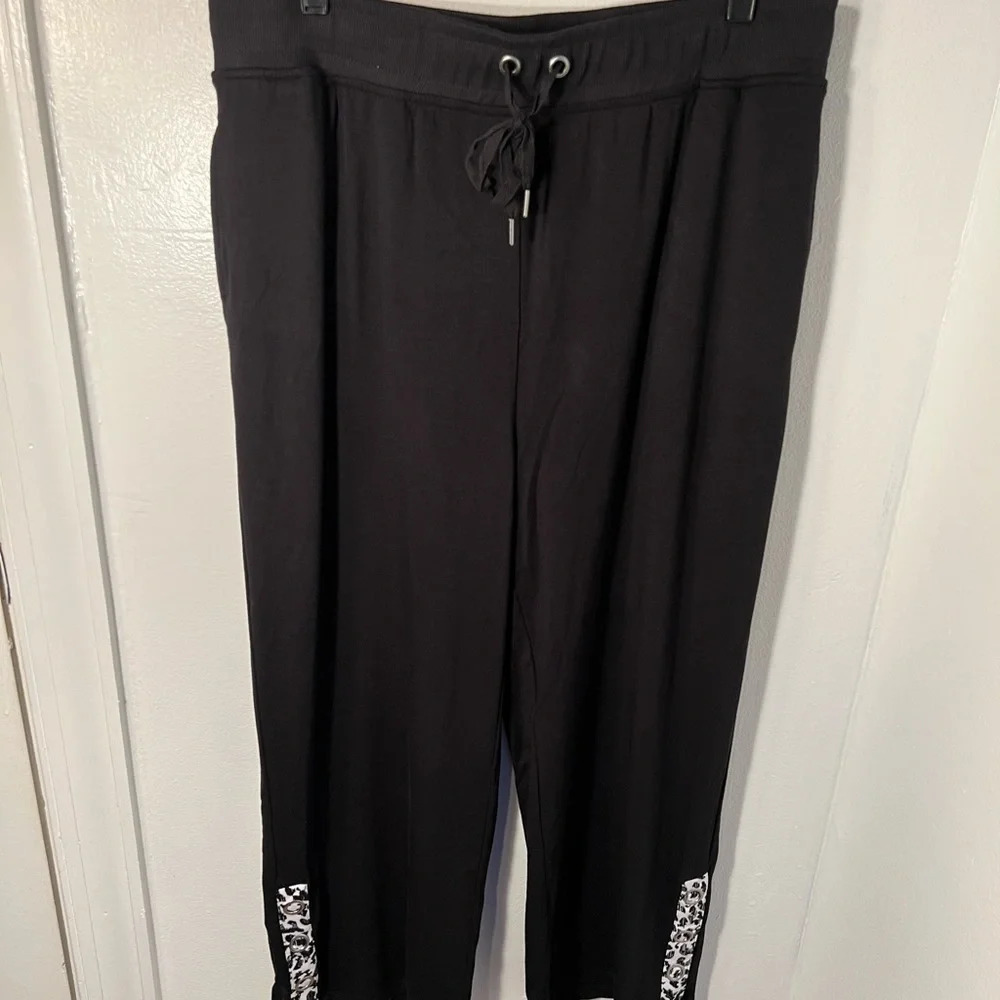 alimiles, L, fashion leisure pants , black w/ decorative hem  animal‎ print